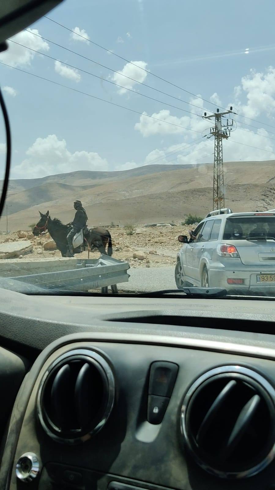 אדוניי הארץ. מתנחל עושה כבשלו על הדרך המובילה&nbsp;לראס&nbsp;אל-עין